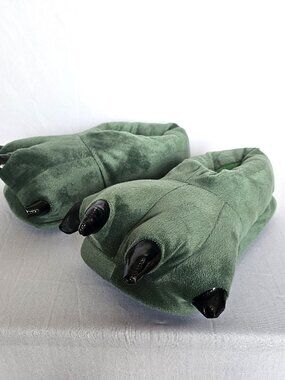 Dinosaur Monster Claw Slippers | Green Plush Feet | Halloween | Adult S/Child XL